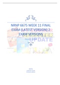 NRNP 6675/ NRNP 6675 WEEK 11 FINAL EXAM (LATEST VERSION) 2 EXAM VERSIONS (Walden University)/  NRNP 6675 WEEK 11 FINAL EXAM (Best Revision Material) (2023 Predictor Exam) (Recent Version) (Walden University)