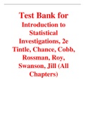 Test Bank for Introduction to Statistical Investigations 2nd Edition By Tintle, Chance, Cobb, Rossman, Roy, Swanson, Jill
