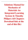 Solutions Manual for Mechanics of Materials An Integrated Learning System 4th Edition By Timothy Philpot (All Chapters, 100% Original Verified, A+ Grade)