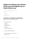 Influence of Roman, Roman-Dutch and English Law on South African Law