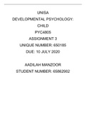 DEVELOPMENTAL PSYCHOLOGY: CHILD PYC4805 ASSIGNMENT 3