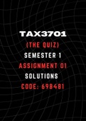 TAX3701 Assignment 1 answer (QUIZ) Semester 1 (2023) Unique Code: 698481