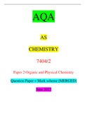 AQA AS CHEMISTRY 7404/2 Paper 2 Organic and Physical Chemistry Question Paper + Mark scheme [MERGED] June 2022