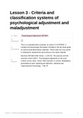 Lesson 3 - Criteria and classification systems of psychological adjustment and maladjustment IOP2604