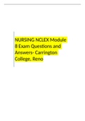 NURSING NCLEX Module  8 Exam Questions and  Answers- Carrington  College, Reno