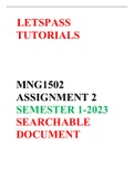 QUESTIONS AND ANSWERS TO MNG1502 ASSIGNMENT 2 -SEMESTER 1.GUARANTEED DISTINCTION WITH THIS DOCUMENT