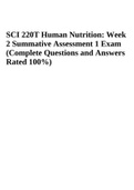 SCI 220T Human Nutrition: Week 2 Summative Assessment 1 Exam (Complete Questions and Answers Rated 100%)