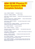 AQA GCSE Physics P1 Exam Questions With Complete Solution