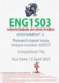 ENG1503 Academic Language and Literacy in English - Assignment 2 - S1 - 2023 Answers 