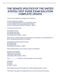 THE SENATE (POLITICS OF THE UNITED STATES) TEST GUIDE EXAM SOLUTION COMPLETE UPDATE