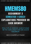 HMEMS80 Assignment 2 (MQS) Semester 1 2023 | Answers with explanations | Due 6 May 2023 (See EXAMPLE page provided)